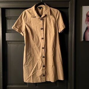 Tan Button-Down Shirt Dress